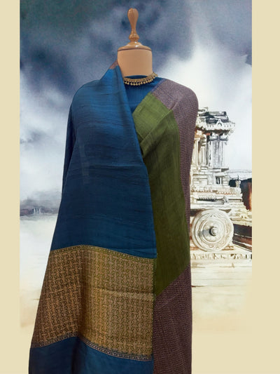 Padmanabh Blue& mehandi Raw Silk Saree