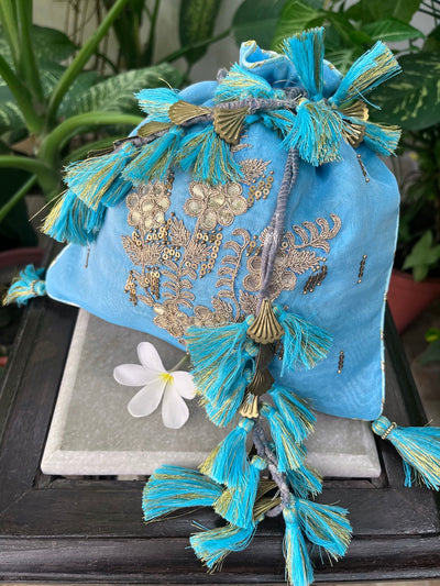 Navya Aqua Blue Gota Work Potli