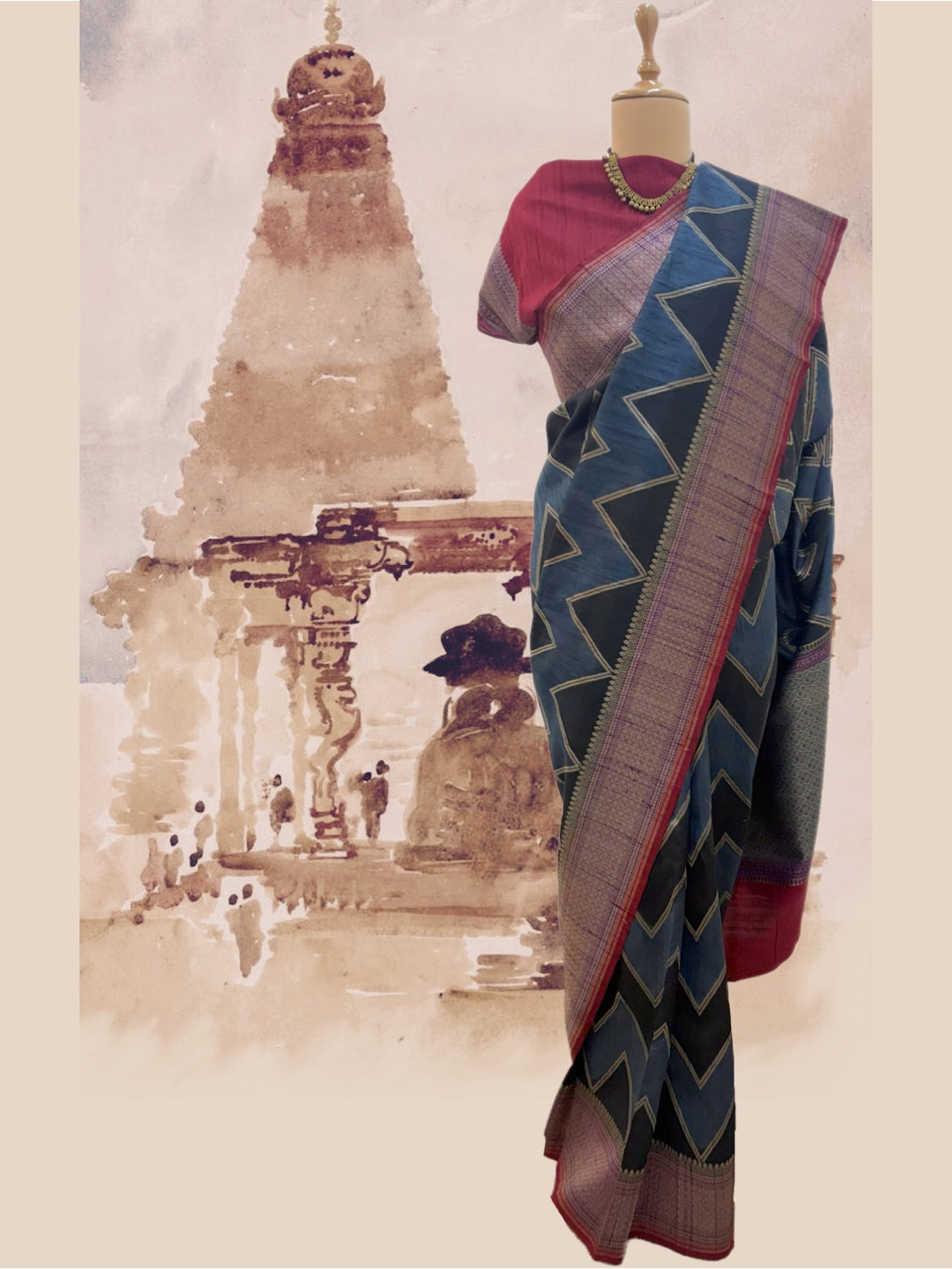 Nalanda Grey & Charcoal Raw Silk Saree