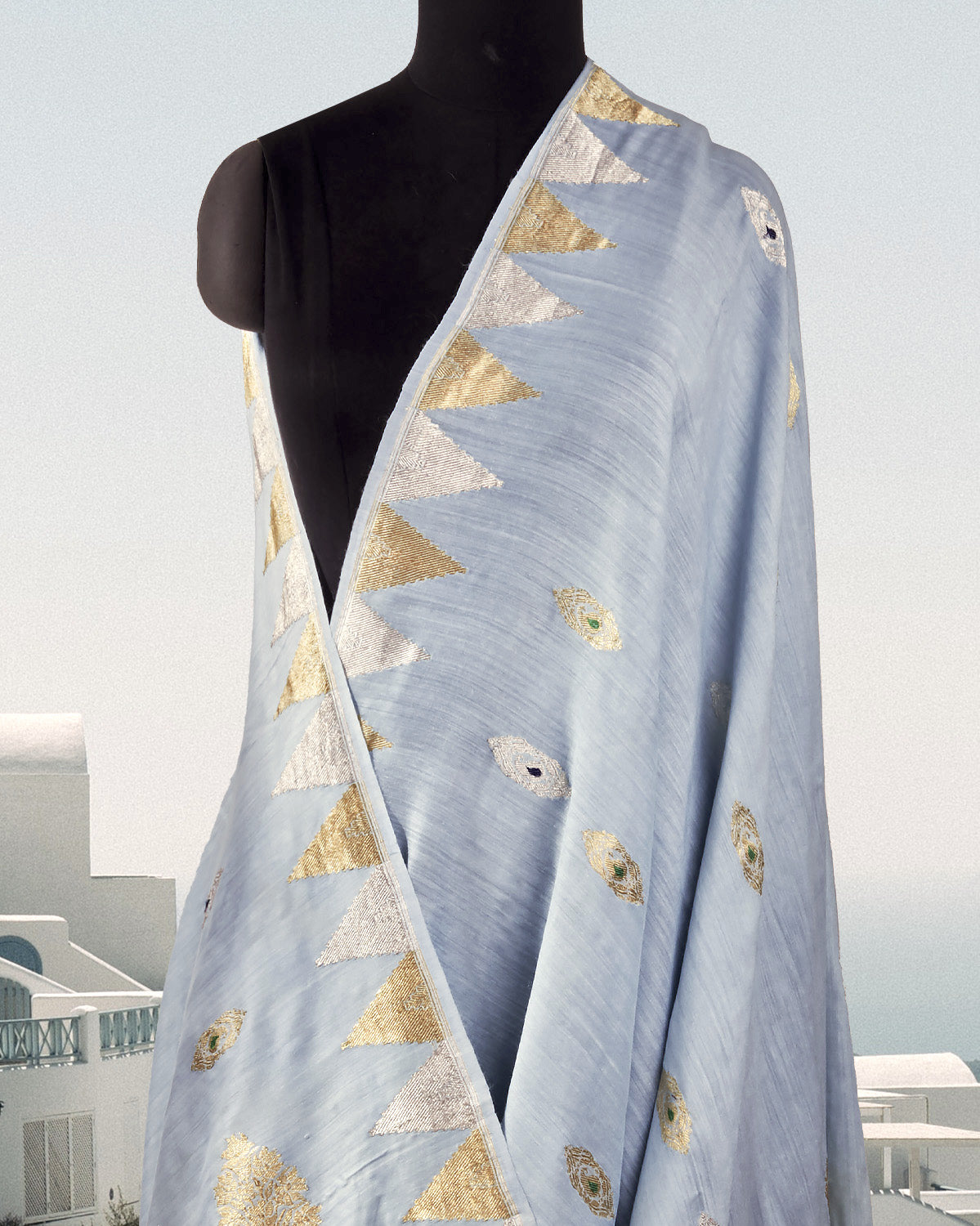 Swagat Toran Sky Blue Matka Georgette Saree