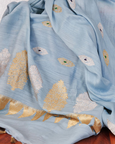 Swagat Toran Sky Blue Matka Georgette Saree