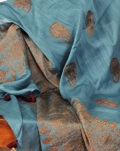 Surmai Slate Grey Matka Georgette Saree