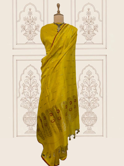 Yellow & Red Cotton Jamdani Saree