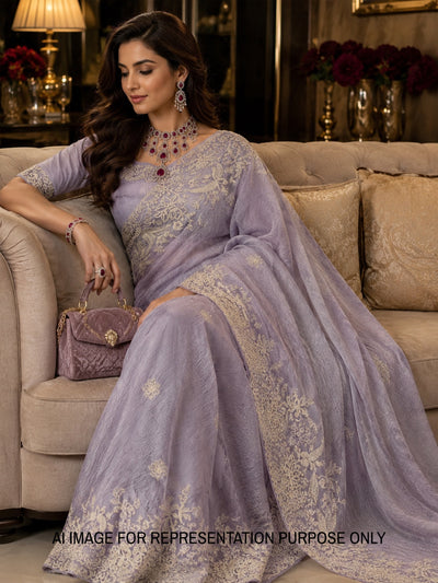 Gulrez Mauve Crinkled Tissue Sari