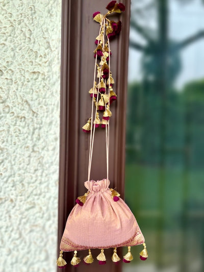Gopura Pink Tissue brocade Potli