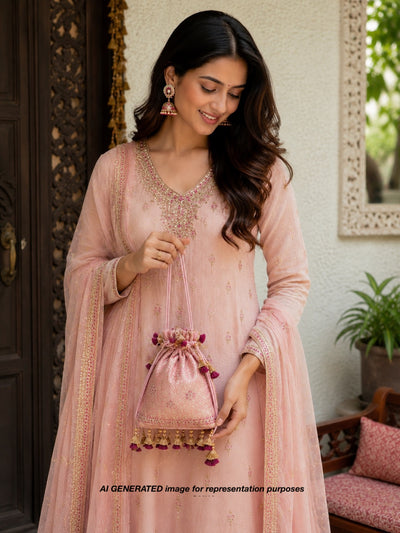 Gopura Pink Tissue brocade Potli