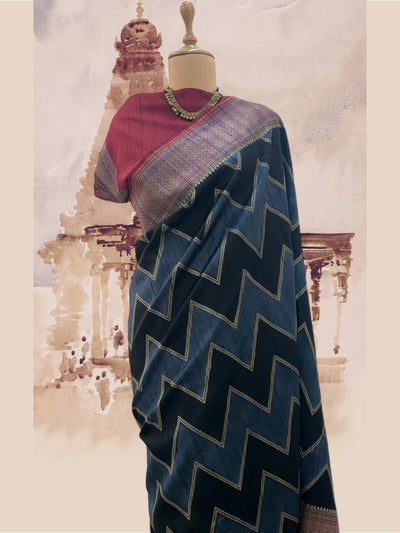 Nalanda Grey & Charcoal Raw Silk Saree