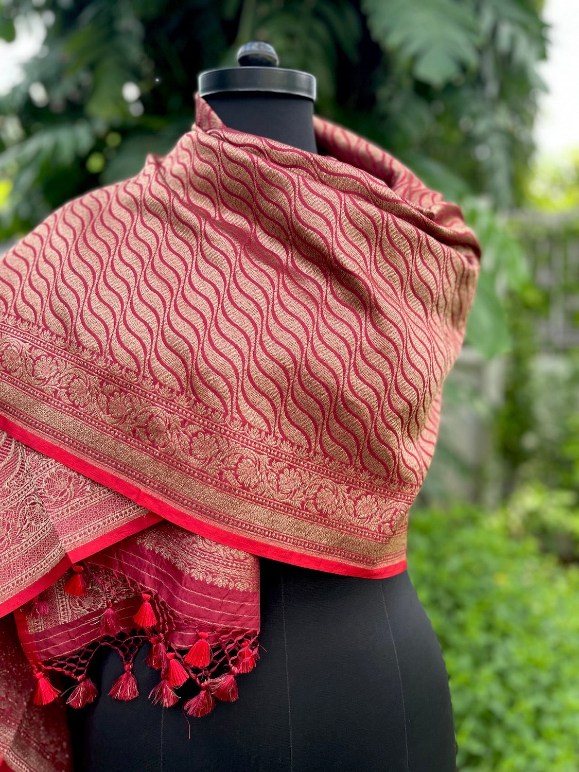 Kalindi Maroon Katan Silk Brocade Dupatta