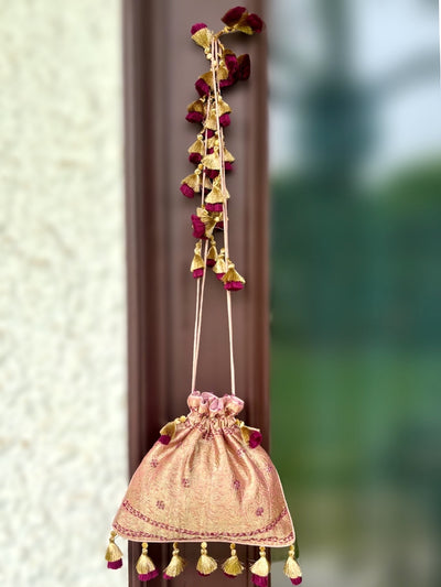 Gopura Pink Tissue brocade Potli