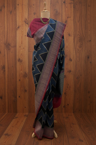 Nalanda Grey & Charcoal Raw Silk Saree