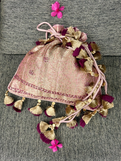 Gopura Pink Tissue brocade Potli