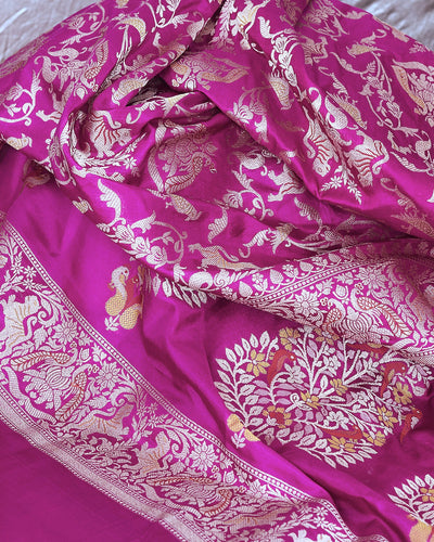 Bandhavgarh Magenta Purple Shikargah Katan Silk Saree