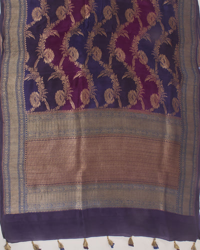 Gulafsha Purple Rangkaat Tussar Georgette Saree
