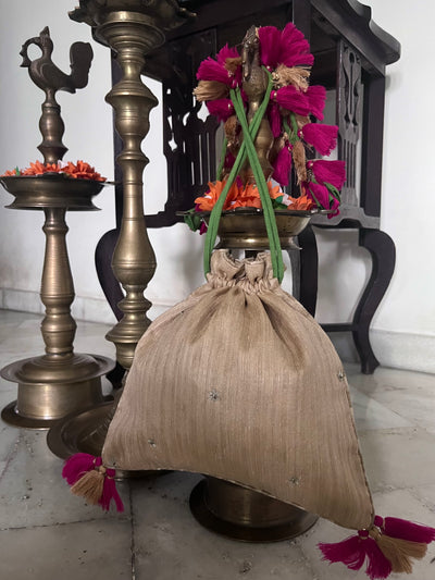 Mogra Beige & Lilac Raw Silk Potli