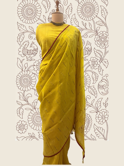 Yellow & Brick Cotton Jamdani Saree