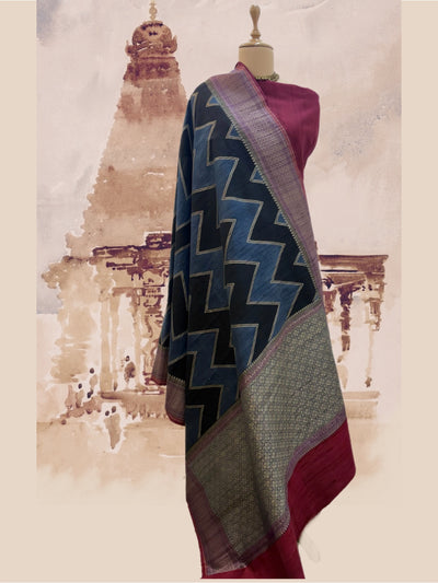Nalanda Grey & Charcoal Raw Silk Saree