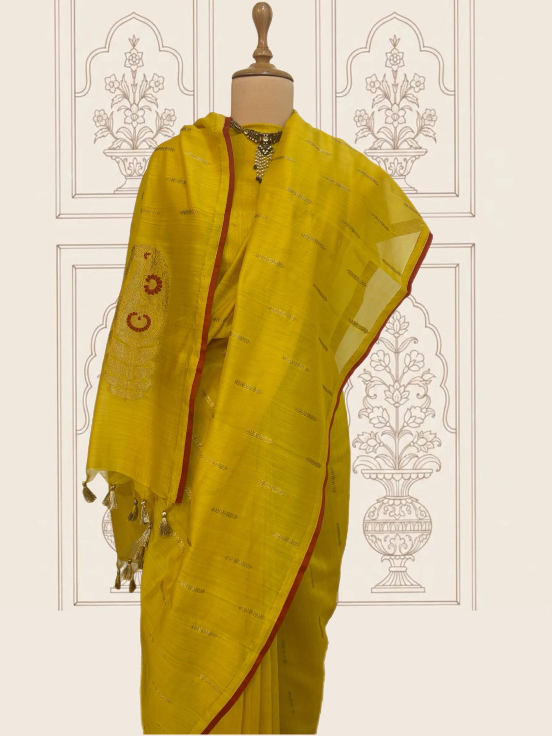 Yellow & Red Cotton Jamdani Saree
