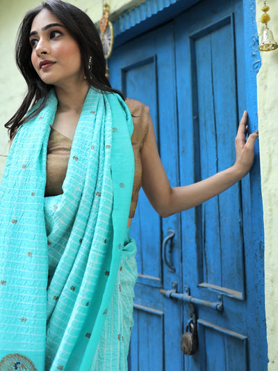 Myrah Blue Shibori Matka Georgette Saree