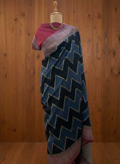 Nalanda Grey & Charcoal Raw Silk Saree