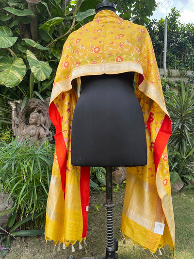 Kesar Van Shikar Yellow Silk Dupatta