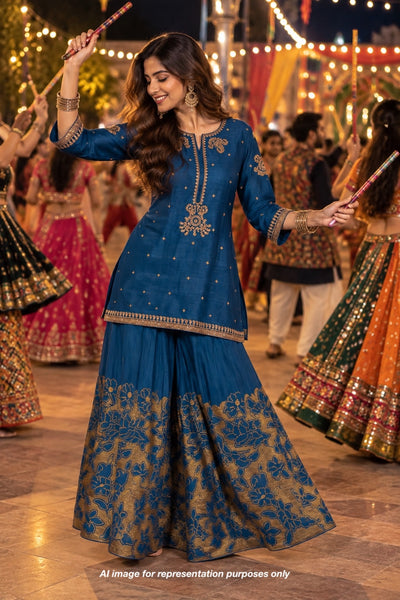 Teal Blue Sharara 2piece Set