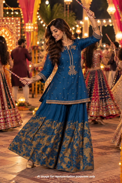 Teal Blue Sharara 2piece Set