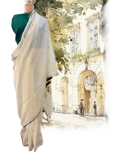 White & Green Cotton Jamdani Saree