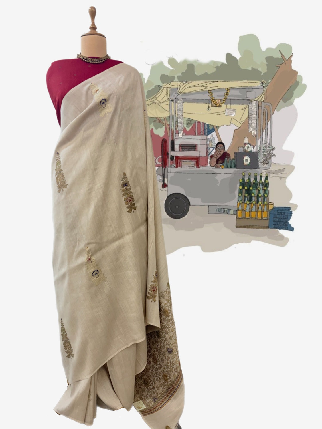 Candolim Mushroom Beige Matka Georgette Saree
