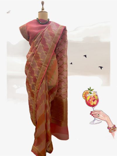 Melba Peach Organza Saree
