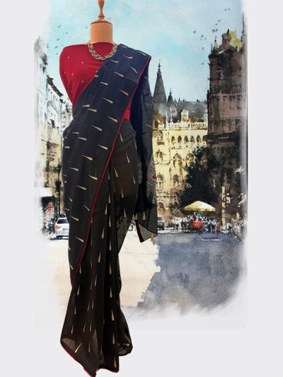 Black & Red Cotton Jamdani Saree