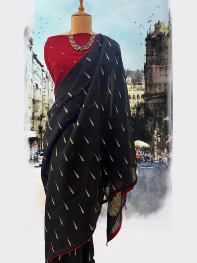 Black & Red Cotton Jamdani Saree