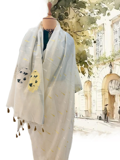 White & Green Cotton Jamdani Saree