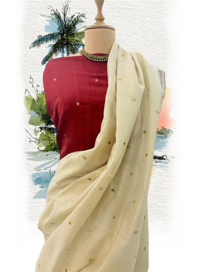 Off White & Red Cotton Jamdani Saree
