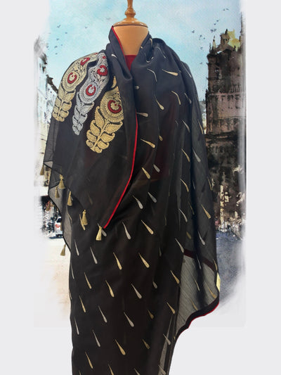 Black & Red Cotton Jamdani Saree