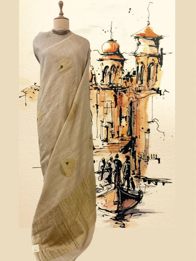 Moksha Gold ivory Matka Georgette Saree