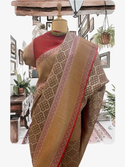 Roseate Brown Organza Saree