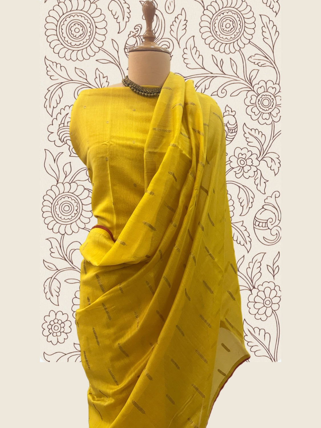 Yellow & Brick Cotton Jamdani Saree