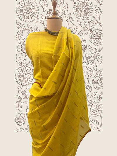 Yellow & Brick Cotton Jamdani Saree