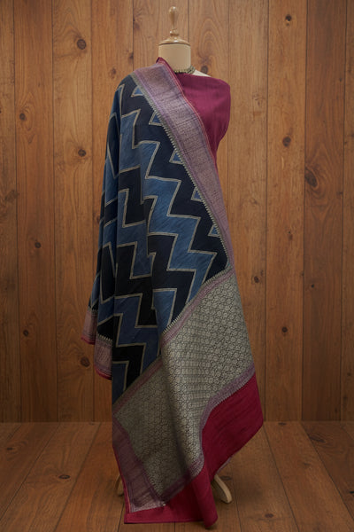 Nalanda Grey & Charcoal Raw Silk Saree