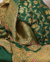 Zeenat mahal Emerald Green Katan Silk Sari