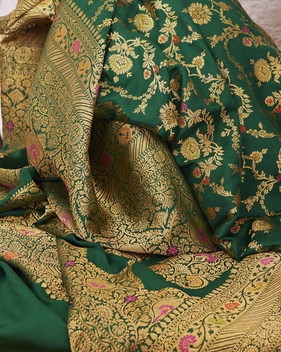 Zeenat mahal Emerald Green Katan Silk Sari