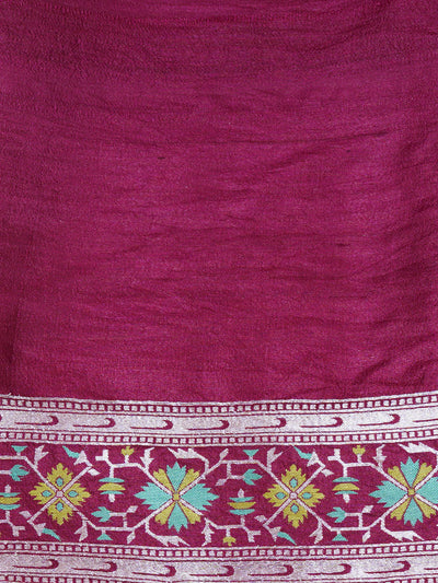 Pinjore Wine Tussar Georgette Saree