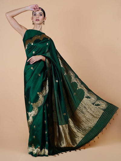 Damyanti Emerald Green Chinya Silk Sari