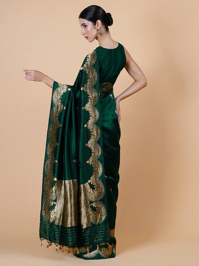 Damyanti Emerald Green Chinya Silk Sari