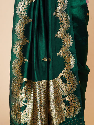 Damyanti Emerald Green Chinya Silk Sari