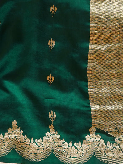 Damyanti Emerald Green Chinya Silk Sari