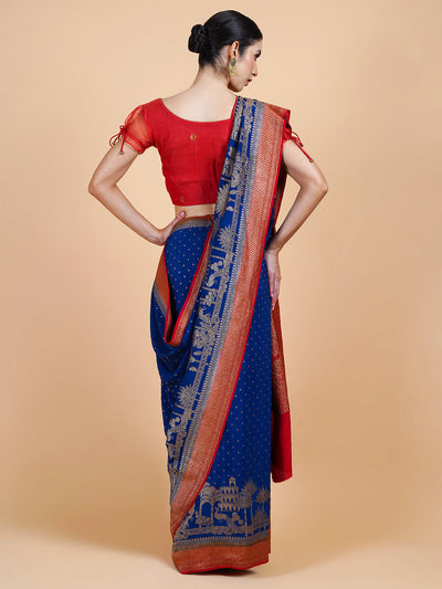 Vijayanagram Blue and Red georgette Silk Saree