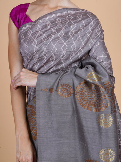 Shehzadi Grey Shibori Matka Georgette Sari