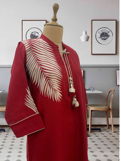 Red linen Kurta