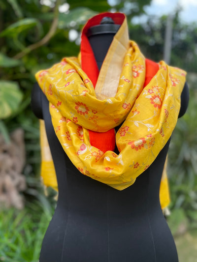 Kesar Van Shikar Yellow Silk Dupatta